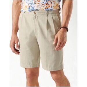 Tommy Bahama Big Tall 100% Silk Mens Khaki Pleated Casual Shorts 48R Golf